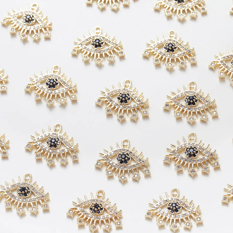 4PCS Evil Eye Zircon Charms Pendant Jewelry Making Supplies DIY Hand 14k Plated