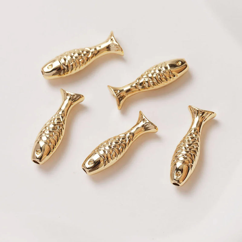 4PCS Fish Shaped Brass Spacer Beads for Jewelry Making DIY 14k Plated 7*24mm