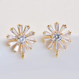 4PCS Flower Stud Earrings 14K Plated Brass with Zircon