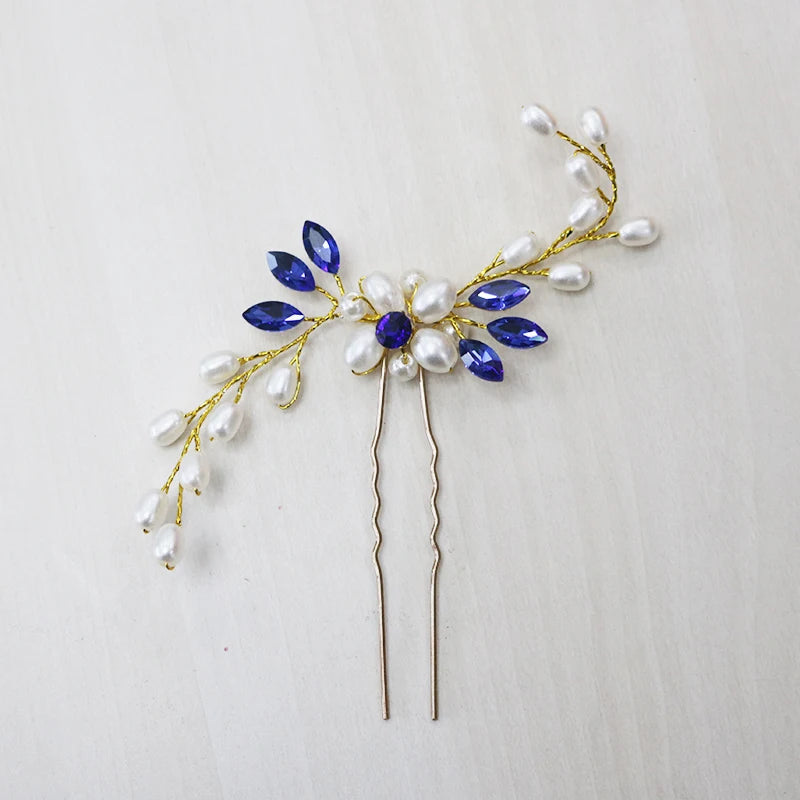 4PCS Crystal Flower Pearl Hair Pins Wedding Jewelry Tiara