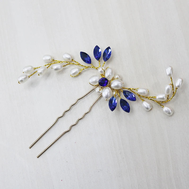 4PCS Crystal Flower Pearl Hair Pins Wedding Jewelry Tiara