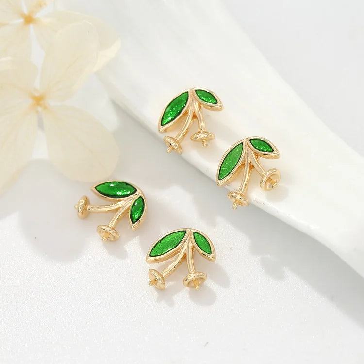 4PCS Plated Brass Leaf Leaves Screw Eye Pins Pearl Beads Findings