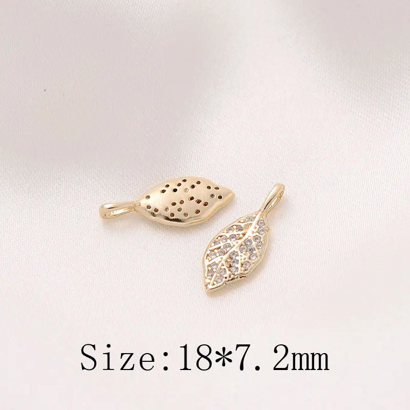 4PCS Leaf Pendant with Zircon Charms for Jewelry Making DIY Supplies
