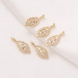 4PCS Leaf Pendant with Zircon Charms for Jewelry Making DIY Supplies