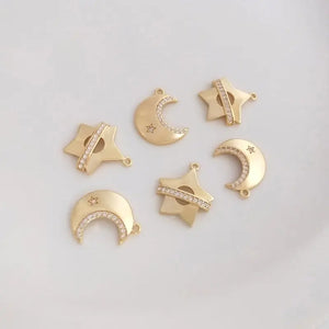 4PCS Star Moon Pendant Zircon Charms for DIY Jewelry Making