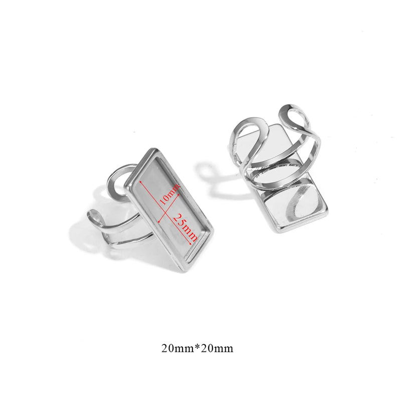 4PCS Stainless Steel Ring Settings Adjustable Blank Base Ring