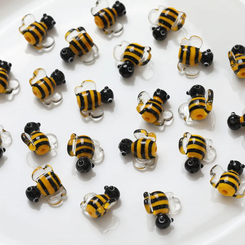 4PCS Glaze Glass Small Bee Beads DIY Bracelet Jewelry Making Material