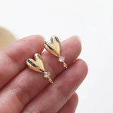 4PCS Heart Ear Studs Earrings 14k Plated 9*19mm