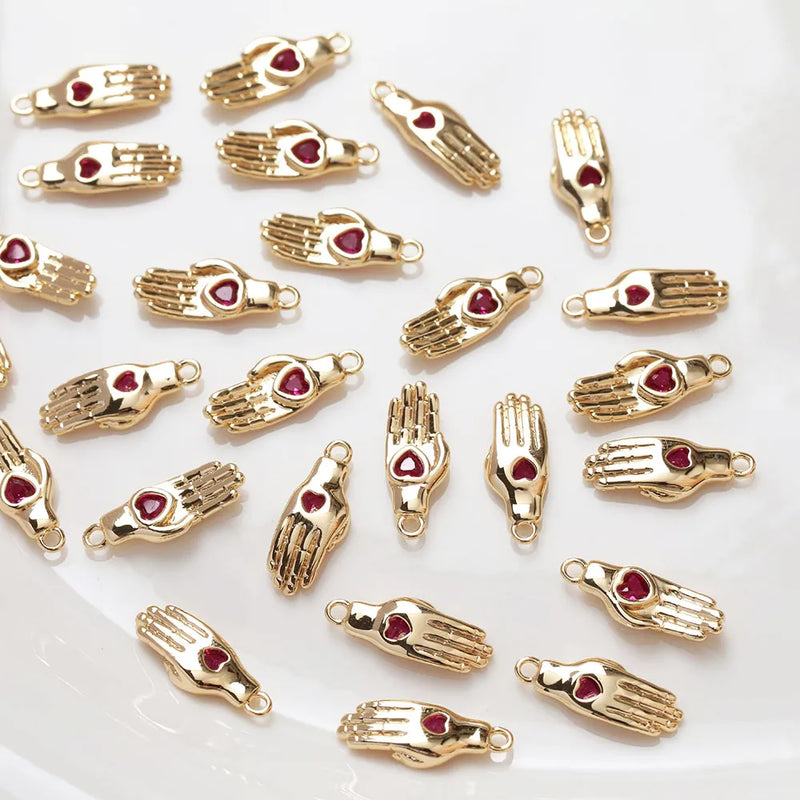 4PCS Heart Zircon Palm Pendant Charms for Jewelry Making Necklace Diy