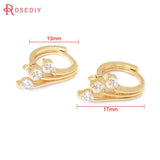 4PCS 17MM 24K Brass Zircon Peacock Tail Loop Hoops Earrings Clasps