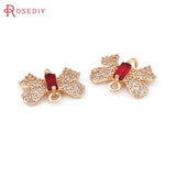 4PCS Champagne Brass Zircon 2 Holes Bow-knot Charms Pendants