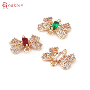 4PCS Champagne Brass Zircon 2 Holes Bow-knot Charms Pendants