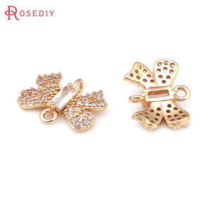 4PCS Champagne Brass Zircon 2 Holes Bow-knot Charms Pendants