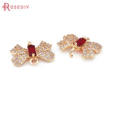 4PCS Champagne Brass Zircon 2 Holes Bow-knot Charms Pendants