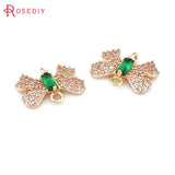 4PCS Champagne Brass Zircon 2 Holes Bow-knot Charms Pendants