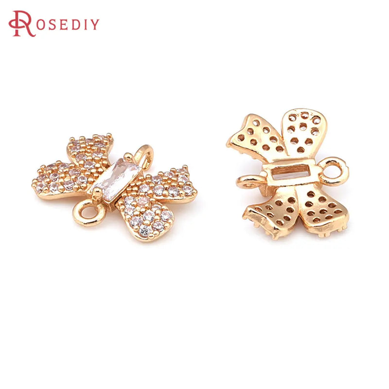 4PCS Champagne Brass Zircon 2 Holes Bow-knot Charms Pendants