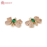 4PCS Champagne Brass Zircon 2 Holes Bow-knot Charms Pendants