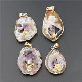 4PCS Geode Stone Agate Healing Slice Pendants Natural Amethysts Quartzs Jewelry