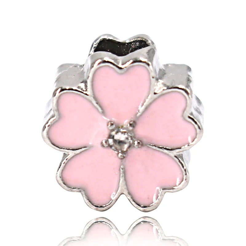 4PCS/LOT Pink Crystal Alloy Charms for Bracelet DIY Making