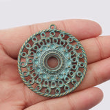 4PCS Large Antique Bronze Hollow Round Charms Pendants 44x41mm