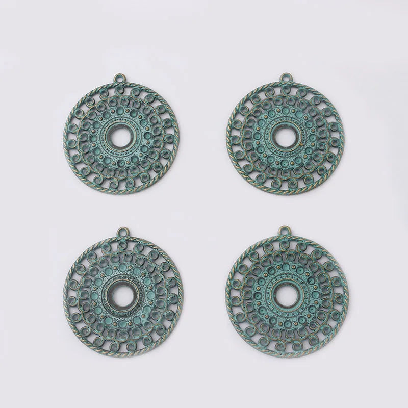 4PCS Large Antique Bronze Hollow Round Charms Pendants 44x41mm