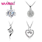 925 Sterling Silver Pendant Necklace Crystal Cubic Zircon Pearl Cat Eye Bead