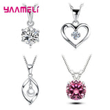 925 Sterling Silver Pendant Necklace Crystal Cubic Zircon Pearl Cat Eye Bead