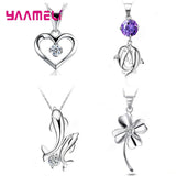 925 Sterling Silver Pendant Necklace Crystal Cubic Zircon Pearl Cat Eye Bead