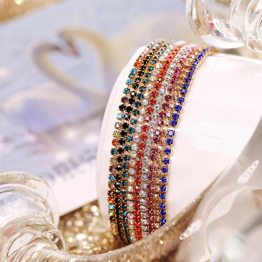 4PCS Bohemian Colorful Chain Bracelet Crystal Elastic Charm Wedding