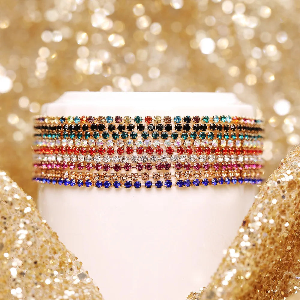 4PCS Bohemian Colorful Chain Bracelet Crystal Elastic Charm Wedding