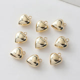 4PCS Heart Pendant Necklace Charms Brass 14k Plated 15*19mm