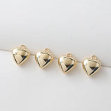 4PCS Heart Pendant Necklace Charms Brass 14k Plated 15*19mm