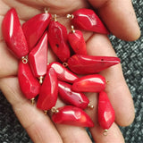 4PCS Natural Coral Pendants with Metal Parts for Women's Choker Necklace