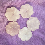 4PCS Rose Quartz Stone Carving Flower Beads 25MM 27MM