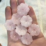 4PCS Rose Quartz Stone Carving Flower Beads 25MM 27MM