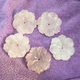 4PCS Rose Quartz Stone Carving Flower Beads 25MM 27MM