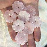 4PCS Rose Quartz Stone Carving Flower Beads 25MM 27MM