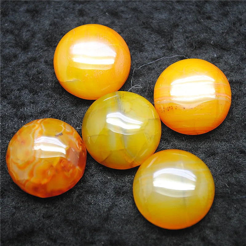 4PCS 16mm Round Yellow Agate Gemstone Cabochons for Jewelry Making