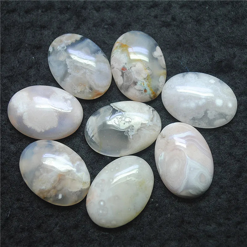 4PCS Cherry Tree Agate Cabochons 18X25MM Oval Shape Sakura Flower