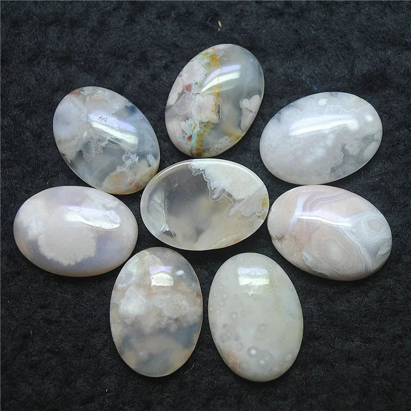 4PCS Cherry Tree Agate Stone Cabochons 18X25MM Sakura Flower Blossom