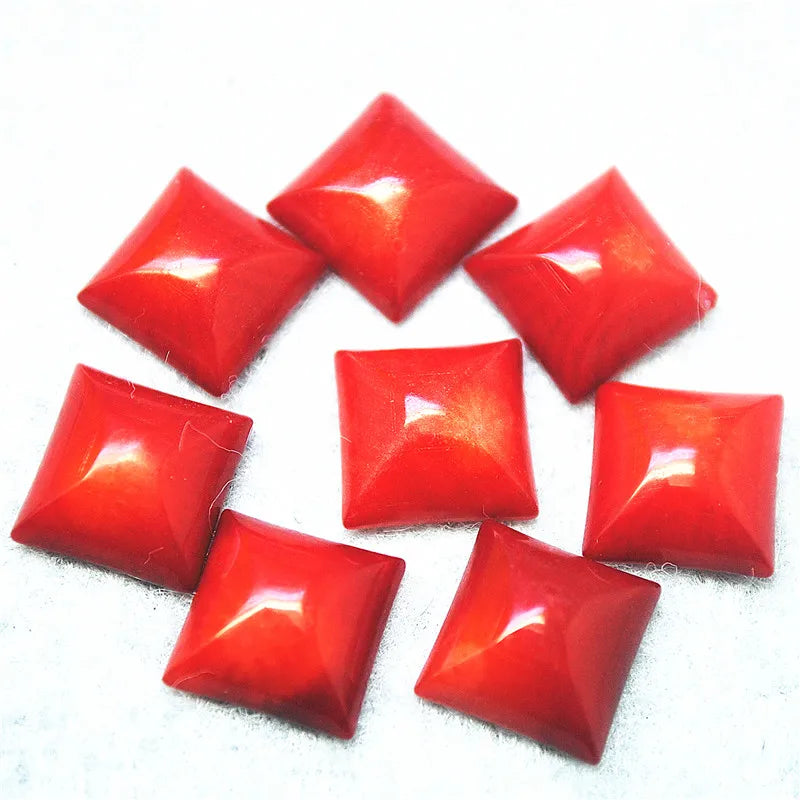 4PCS Red Coral Cabochons 10x10MM No Hole DIY Earring Findings
