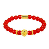 Red Glass Beaded Bracelets Set with Lion Head Charm - Friendship Gift