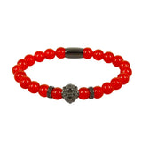 Red Glass Beaded Bracelets Set with Lion Head Charm - Friendship Gift