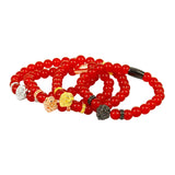 Red Glass Beaded Bracelets Set with Lion Head Charm - Friendship Gift