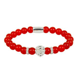 Red Glass Beaded Bracelets Set with Lion Head Charm - Friendship Gift