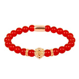 Red Glass Beaded Bracelets Set with Lion Head Charm - Friendship Gift