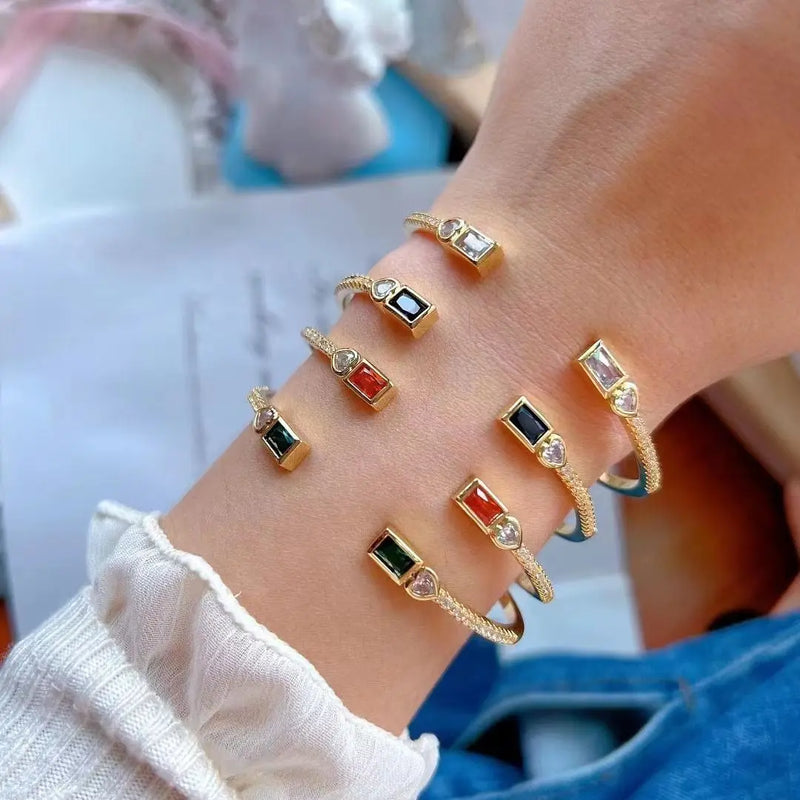 4PCS Adjustable Copper Zircon Charm Bracelets Plated Bangles Wedding Jewelry