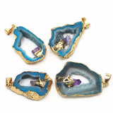 4PCS Geode Agates Slice Druzy Crystal Pendant Amethysts Point Stone Jewelry