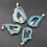 4PCS Geode Agates Slice Druzy Crystal Pendant Amethysts Point Stone Jewelry
