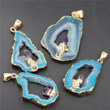 4PCS Geode Agates Slice Druzy Crystal Pendant Amethysts Point Stone Jewelry